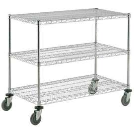 Nexel Adjustable Chrome Wire Shelf Cart w/3 Shelves, 800 Ib. Capacity, 48"L x 24"W x 40"H
