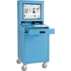 Global Industrial Mobile LCD Computer Cabinet, Blue, Assembled