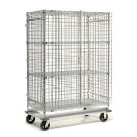 Dolly Base Security Truck, Chrome, 24"W x 48"L x 70"H, Rubber, 2 Swivel, 2 Rigid Casters