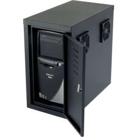 Global Industrial CPU Side Cabinet with Front/Rear Doors and 2 Exhaust Fans - Black