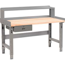 Global Industrial Workbench w/ Maple Square Edge Top & Riser, 48"W x 30"D, Gray
