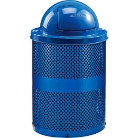 Global Industrial Outdoor Perforated Steel Recycling Can w/Dome Lid, 36 Gallon, Blue