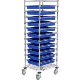 Global Industrial Chrome Wire Cart With (11) 3"H Blue Grid Containers, 21x24x69