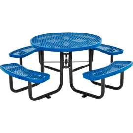 Global Industrial 46" Round Picnic Table, Expanded Metal, Blue