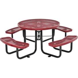 Global Industrial 46" Round Picnic Table, Expanded Metal, Red