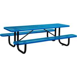 Global Industrial 8' Rectangular Picnic Table, Expanded Metal, Blue