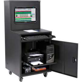 Global Industrial Mobile Heavy-Duty LCD Computer Cabinet, Black, Assembled