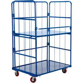 Steel Folding Container Shelf Truck w/2 Shelves, 1100 lb. Capacity, 43"L x 31-1/2"W x 67"H, Blue