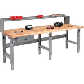 Global Industrial Workbench w/ Maple Square Edge Top & Riser, 96"W x 36"D, Gray