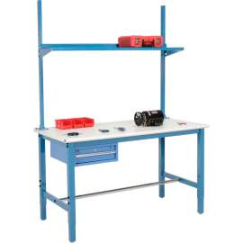 Global Industrial 60x30 Production Workbench ESD Safety Edge - Drawer Upright & Shelf BL