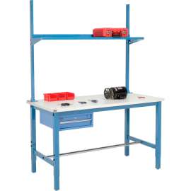 Global Industrial 60x30 Production Workbench ESD Square Edge - Drawer Upright & Shelf BL