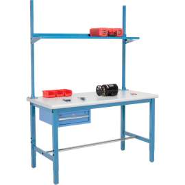 Global Industrial 60x30 Production Workbench Laminate Safety Edge, Drawer, Upright & Shelf BL