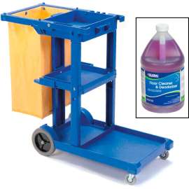 Global Industrial Janitor Cart Blue with Cleaner Deodorizer 2 Gallons