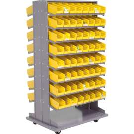 Global Industrial 16 Shelf Double-Sided Mobile Pick Rack - 128 Yellow Plastic Shelf Bins 4"W