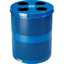Global Industrial Outdoor Perforated Steel Recycling Can W/Multi-Stream Lid, 36 Gallon, Blue