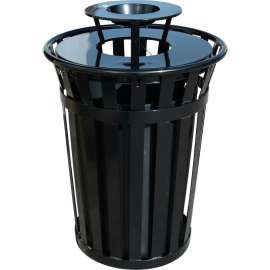 Global Industrial Outdoor Slatted Steel Trash Can w/ Ashtray Lid, 36 Gallon, Black