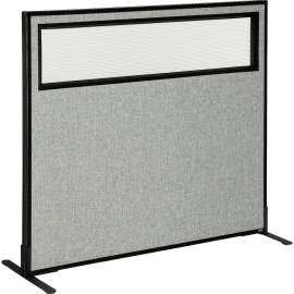 Interion Freestanding Office Partition Panel with Partial Window, 48-1/4"W x 42"H, Gray