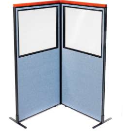 Interion Deluxe Freestanding 2-Panel Corner Divider w/Partial Window 36-1/4"W x 73-1/2"H Blue