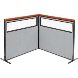 Interion Deluxe Freestanding 2-Panel Corner Divider w/Partial Window 48-1/4"W x 43-1/2"H Gray