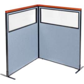 Interion Deluxe Freestanding 2-Panel Corner Divider w/Partial Window 48-1/4"W x 61-1/2"H Blue
