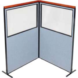 Interion Deluxe Freestanding 2-Panel Corner Divider w/Partial Window 48-1/4"W x 73-1/2"H Blue
