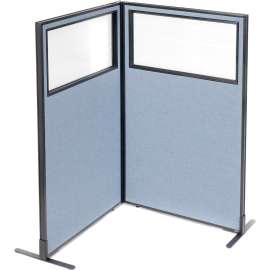 Interion Freestanding 2-Panel Corner Room Divider w/Partial Window 36-1/4"W x 60"H Panels Blue