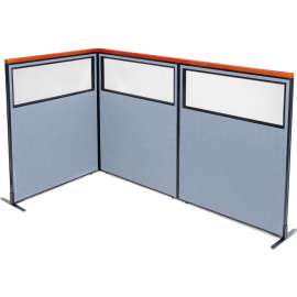 Interion Deluxe Freestanding 3-Panel Corner Divider w/Partial Window 48-1/4"W x 61-1/2"H Blue