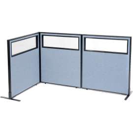 Interion Freestanding 3-Panel Corner Room Divider w/Partial Window 36-1/4"W x 42"H Panels Blue