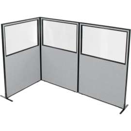 Interion Freestanding 3-Panel Corner Room Divider w/Partial Window 48-1/4"W x 72"H Panels Gray