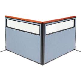 Interion Deluxe Freestanding 2-Panel Corner Divider w/Partial Window 60-1/4"W x 43-1/2"H Blue