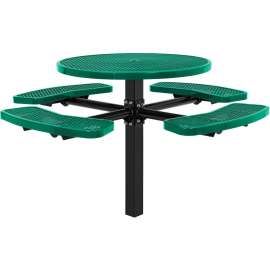 Global Industrial 46" Round Picnic Table, In Ground Mount, Expanded Metal, Green