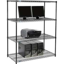 Nexel 4-Shelf Wire Computer LAN Workstation, 48"W x 24"D x 63"H, Black