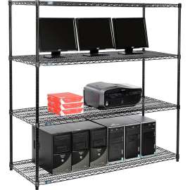 Nexel 4-Shelf Wire Computer LAN Workstation, 60"W x 24"D x 63"H, Black