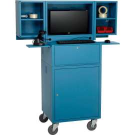 Global Industrial Mobile Fold-Out Computer Cabinet, Blue, Unassembled