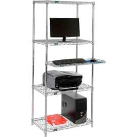 Nexel 4-Shelf Wire Computer Workstation with Cantilever Tray, 30"W x 18"D x 74"H, Chrome