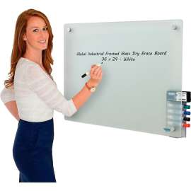Global Industrial Frosted Glass Dry Erase Board, 36"W x 24"H