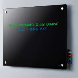 Global Industrial Magnetic Glass Dry Erase Board - 36"W x 24"H - Black