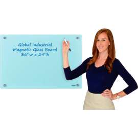 Global Industrial Magnetic Glass Dry Erase Board - 36 x 24 - Seafoam