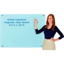 Global Industrial Magnetic Glass Dry Erase Board - 48 x 36 - Seafoam