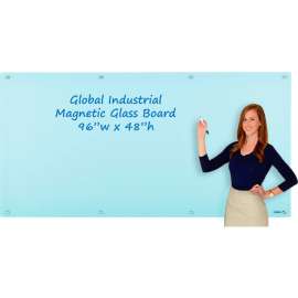 Global Industrial Magnetic Glass Dry Erase Board - 96 x 48 - Seafoam