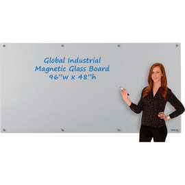 Global Industrial Magnetic Glass Dry Erase Board - 96 x 48 - Gray