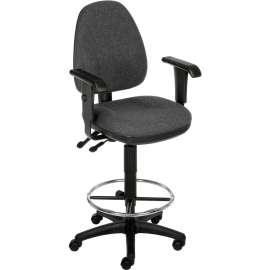 Interion Operator Stool With Arms - Fabric - 360° Footrest - Gray