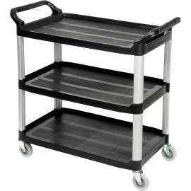 Luxor Service Cart, Aluminum Posts, 3 Shelf, 40-1/2"Lx19-3/4"W, Black