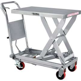 Global Industrial Stainless Steel Mobile Scissor Lift Table 32 x 19 - 1000 Lb. Cap.