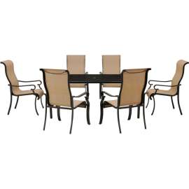Hanover Brigantine 7 Piece Outdoor Dining Set w/ Glass Top Table, Harvest Wheat
