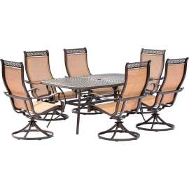 Hanover Manor 7 Piece Patio Dining Set w/ 6 Sling Swivel Rockers & Cast Top Dining Table