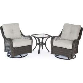 Hanover Orleans 3 Piece Swivel Rocking Chat Set, Silver Lining/Gray
