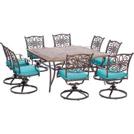 Hanover Traditions 9 Piece Dining Set w/ Cast Top Dining Table & 8 Swivel Rockers