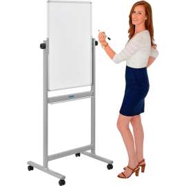 Global Industrial Mobile Reversible Magnetic Whiteboard - 24"W x 36"H - Steel - Silver Frame