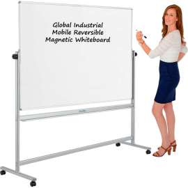 Global Industrial Mobile Reversible Whiteboard - 72 x 48 - Porcelain - Silver Frame